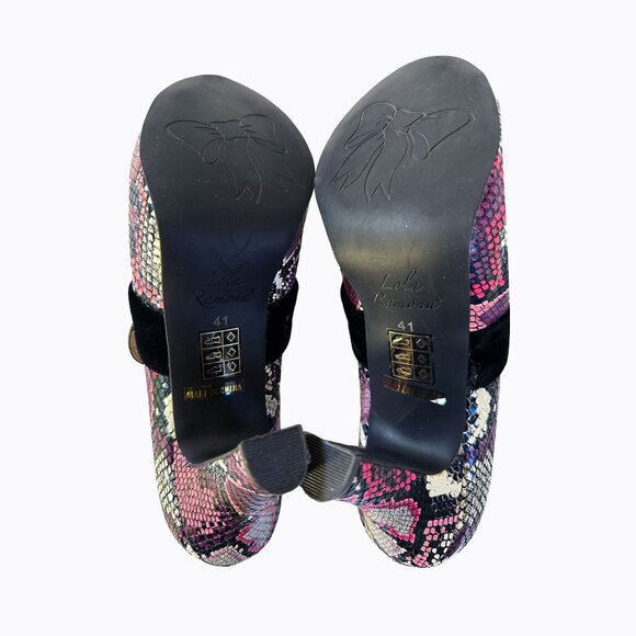 Lola Ramona Leather Snakeskin Pump Sz 10 Velvet Bow Purple Whimsigoth Y2K Pinup - Picture 9 of 10